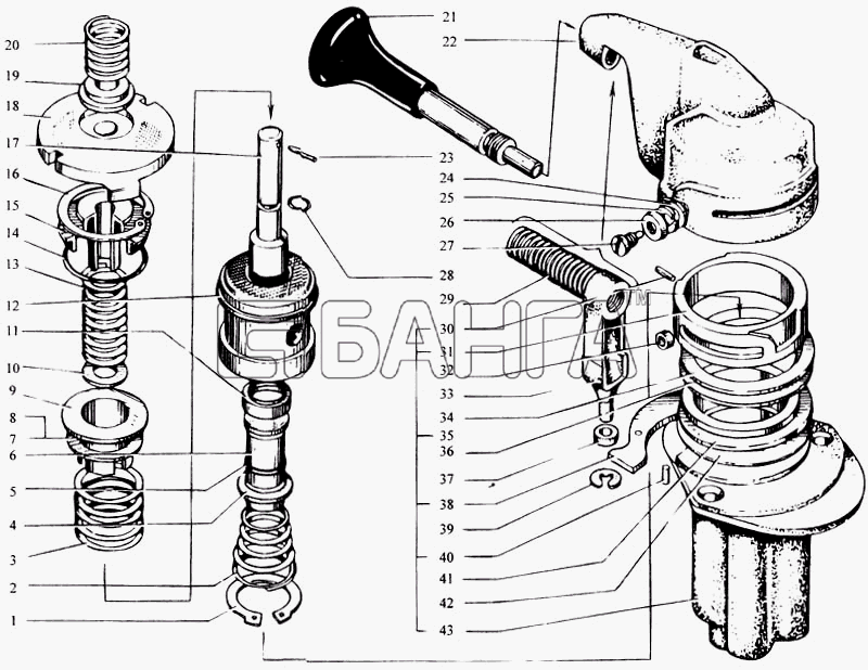 КрАЗ КрАЗ-6443 (каталог 2004 г) Схема Кран тормозной обратного
