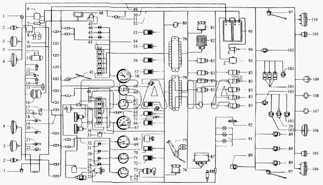 КрАЗ КрАЗ-6443 (каталог 2004 г) Схема Схема электрооборудования-133