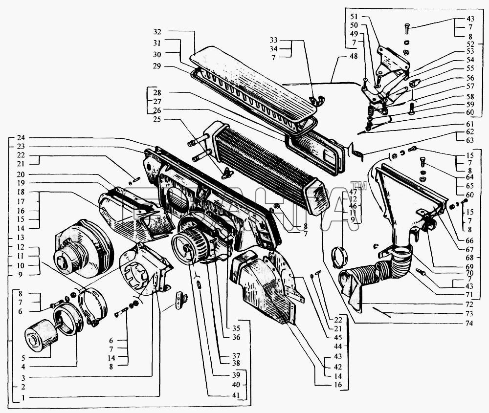 КрАЗ КрАЗ-6443 (каталог 2004 г) Схема Отопитель кабины. Обогреватель