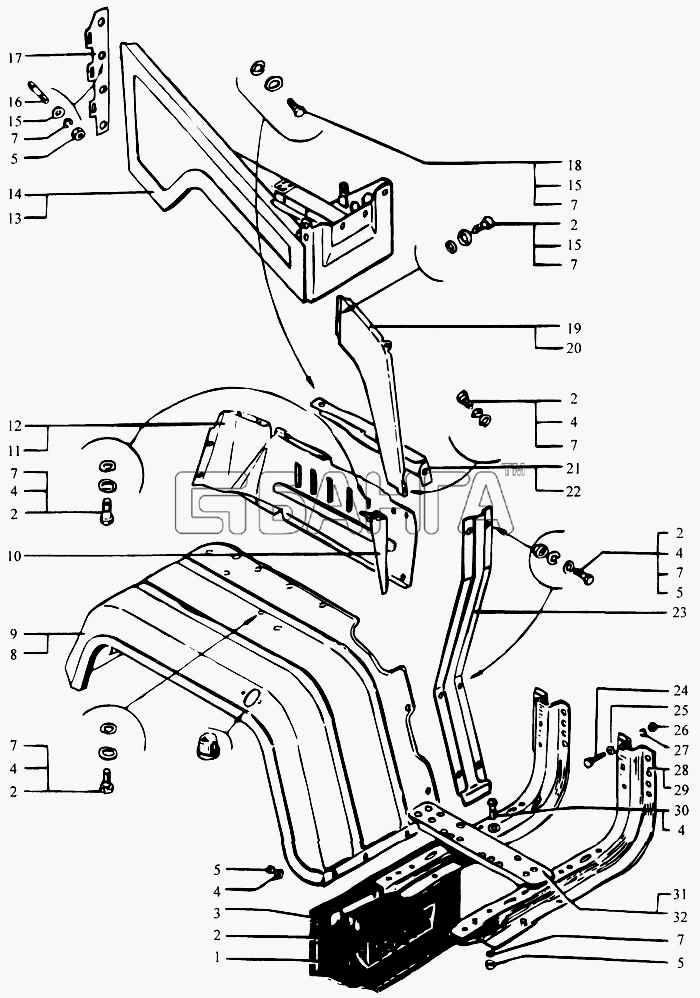 КрАЗ КрАЗ-6443 (каталог 2004 г) Схема Крыло переднее. Подножки-20