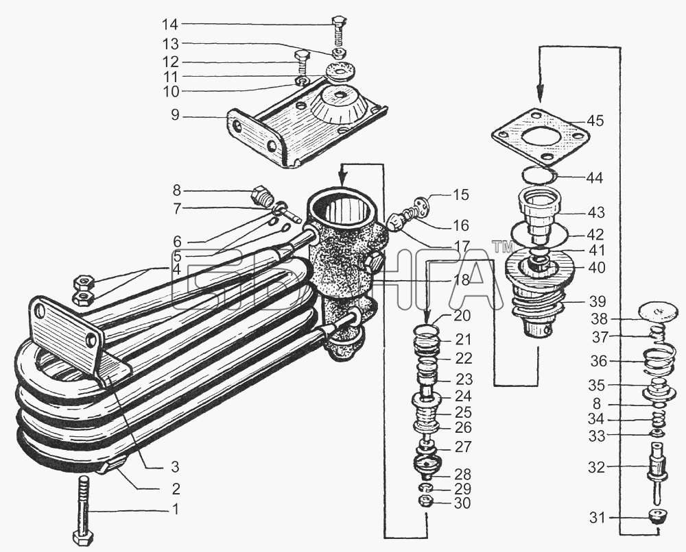 КрАЗ КрАЗ-64431-02 Схема Влагомаслоотделитель с регулятором давления