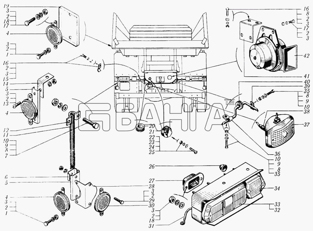 КрАЗ КрАЗ-6510 Схема Установка задних световых приборов-134 banga.ua