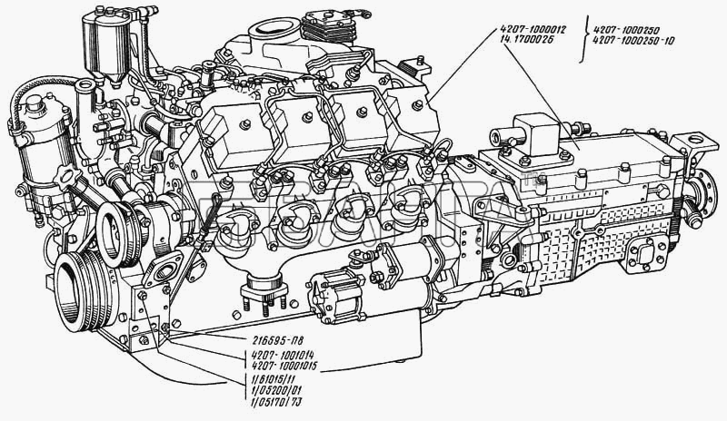 ЛАЗ ЛАЗ 4207 Схема Двигатель в сборе и коробка передач-66 banga.ua