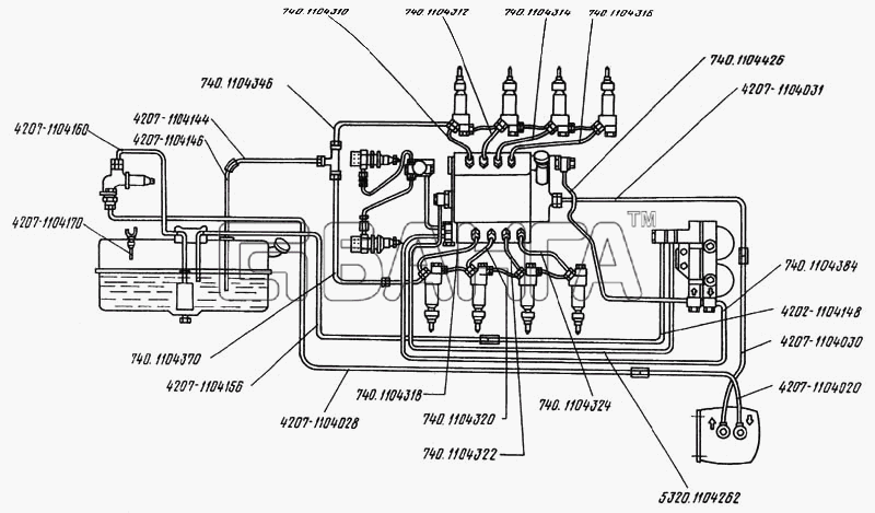 ЛАЗ ЛАЗ 4207 Схема Трубопроводы топливные (схема соединений) banga.ua