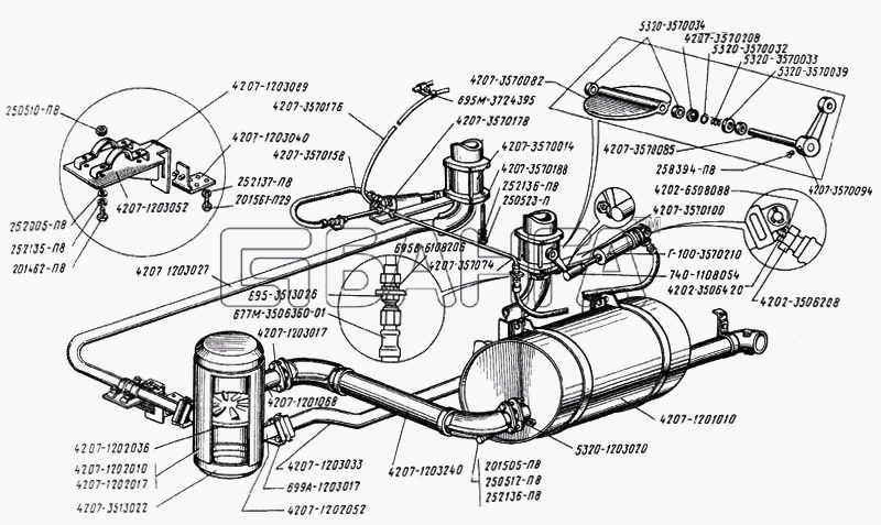 ЛАЗ ЛАЗ 4207 Схема Система выпуска газа-107 banga.ua