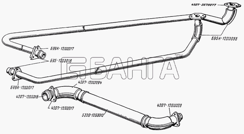 ЛАЗ ЛАЗ 4207 Схема Трубопроводы с кожухом и кронштейнами-109 banga.ua