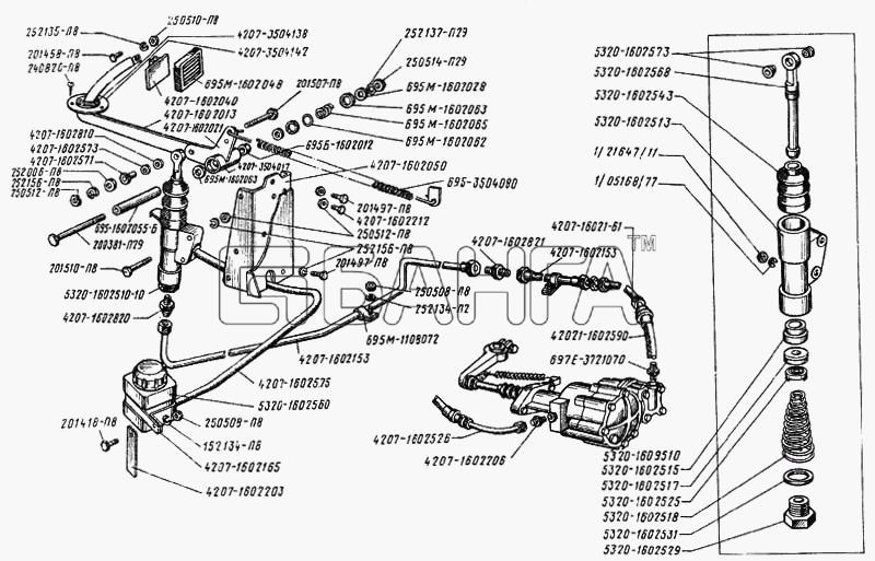 ЛАЗ ЛАЗ 4207 Схема Привод выключения сцепления-124 banga.ua