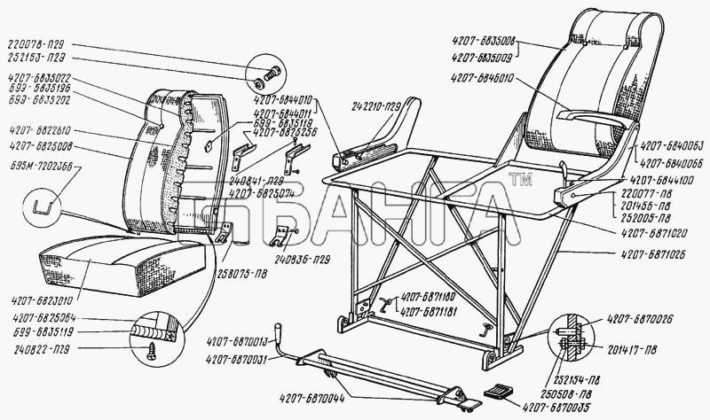 ЛАЗ ЛАЗ 4207 Схема Сиденье заднее и откидное-40 banga.ua
