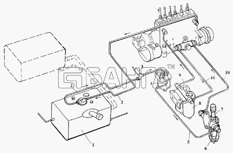 ЛАЗ ЛАЗ 5252 Схема Трубопроводы топливные двигателя banga.ua