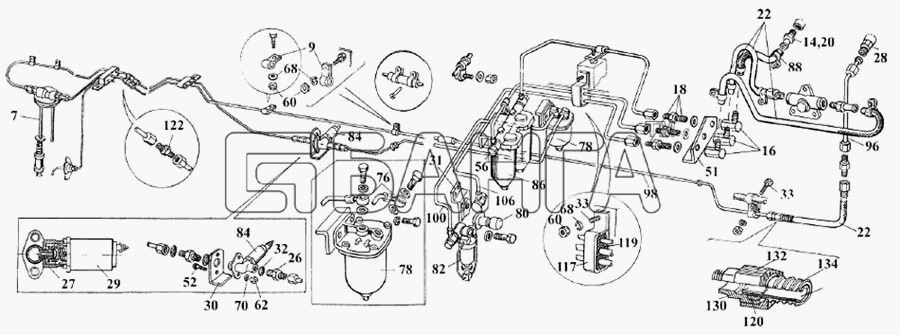 ЛАЗ ЛАЗ 5252 Схема Трубопроводы топливные двигателя banga.ua