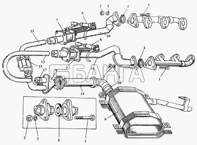 ЛАЗ ЛАЗ 5252 Схема Система выпуска отработавших газов двигателя