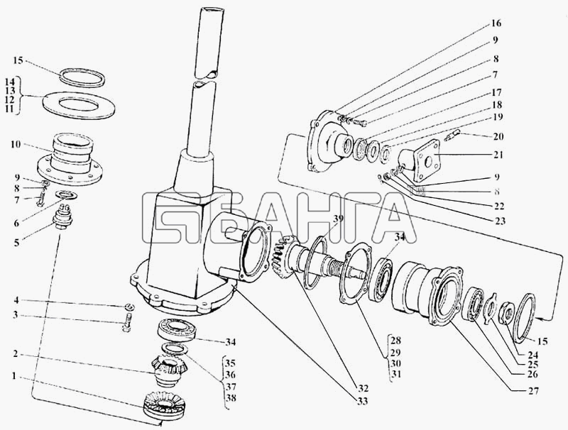 ЛАЗ ЛАЗ 5252 Схема Угловой редуктор рулевого управления-188 banga.ua