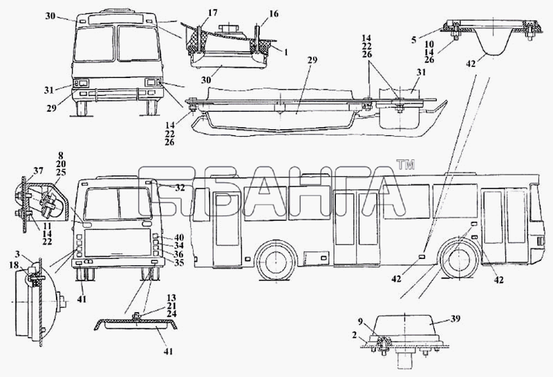 ЛАЗ ЛАЗ 5252 Схема Внешние световые приборы-227 banga.ua