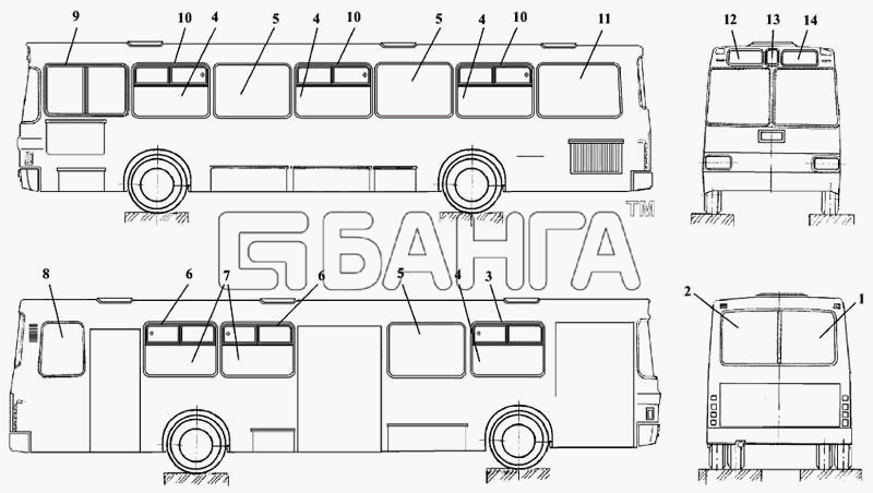 ЛАЗ ЛАЗ 5252 Схема Установка окон-21 banga.ua