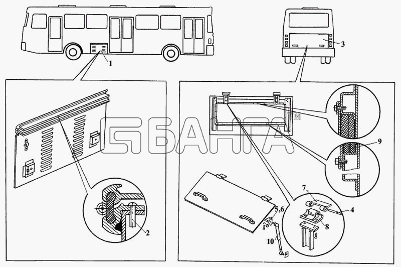 ЛАЗ ЛАЗ 5252 Схема Дверки багажников-19 banga.ua