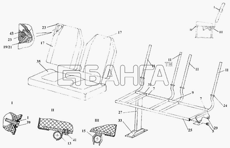 ЛАЗ ЛАЗ 5252 Схема Сиденье двухместное-34 banga.ua