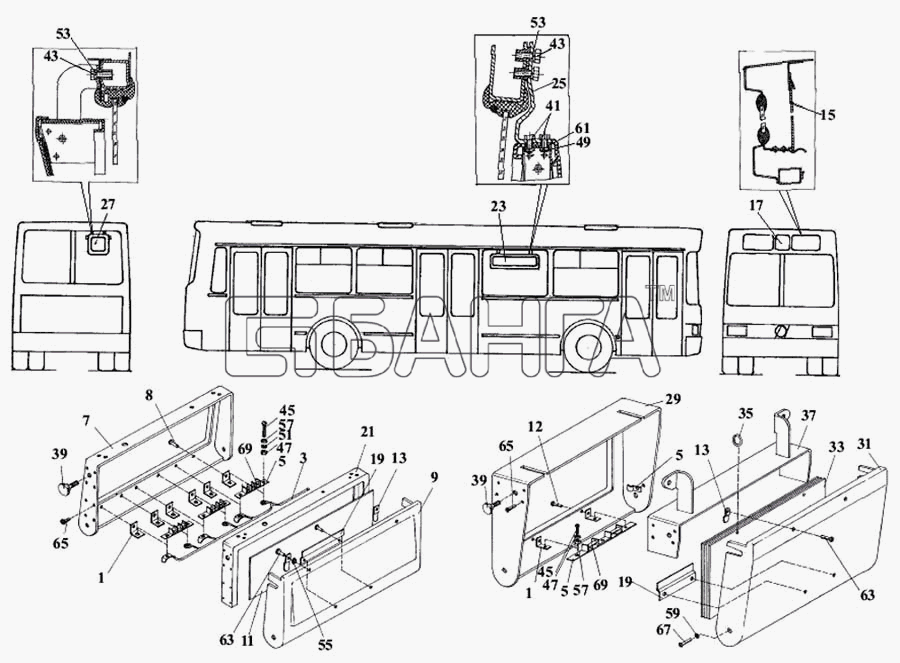 ЛАЗ ЛАЗ 5252 Схема Установка рейсоуказателей маршрута-5 banga.ua