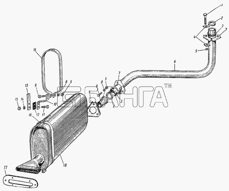 ЛАЗ ЛАЗ 695Б Схема Глушитель с трубами-42 banga.ua