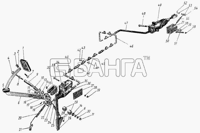 ЛАЗ ЛАЗ 695Б Схема Педаль и привод выключения сцепления-51 banga.ua