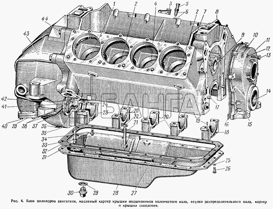 ЛАЗ ЛАЗ 695Н Схема Блок цилиндров двигателя масляный картер banga.ua