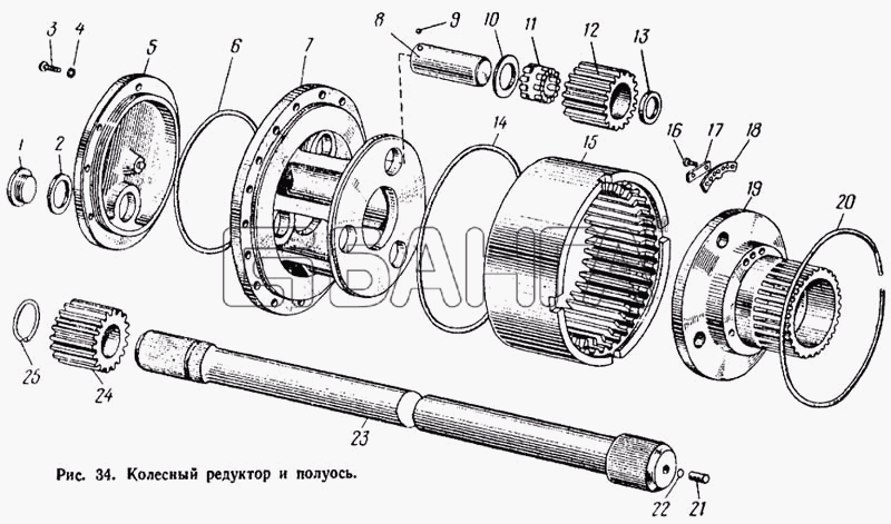 ЛАЗ ЛАЗ 695Н Схема Колесный редуктор и полуось-64 banga.ua
