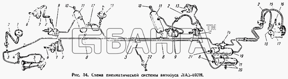 ЛАЗ ЛАЗ 695Н Схема Схема пневматической системы автобуса banga.ua