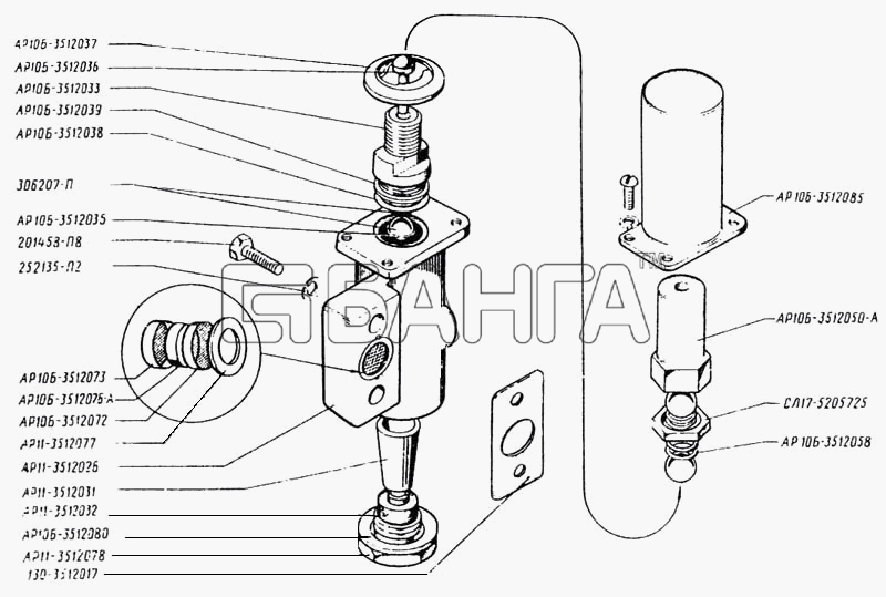 ЛАЗ ЛАЗ 699Р Схема Регулятор давления воздуха в тормозах-131 banga.ua