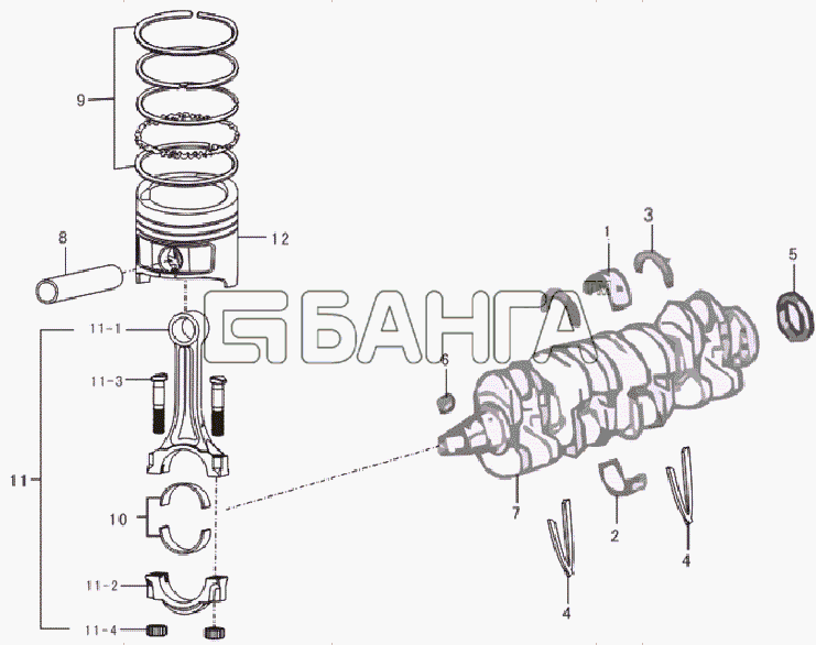 Lifan LF-7130A1 Breez 1 3 Схема Crankshaft and piston rod-7 banga.ua