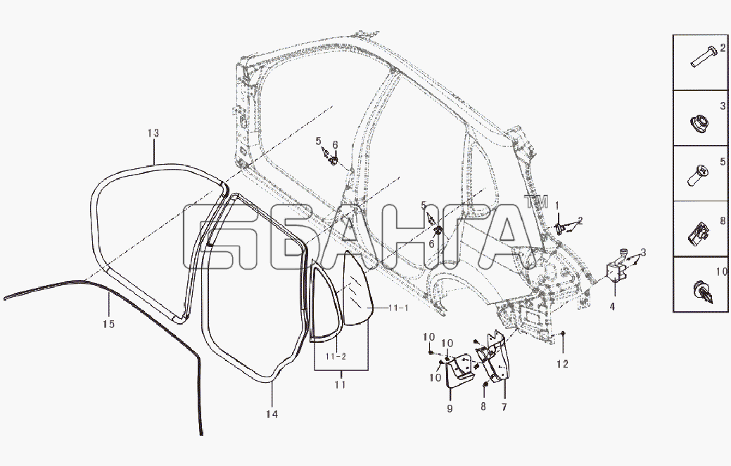 Lifan LF-7131A Breez 1 3 Схема Left side body attachment(lower)-112