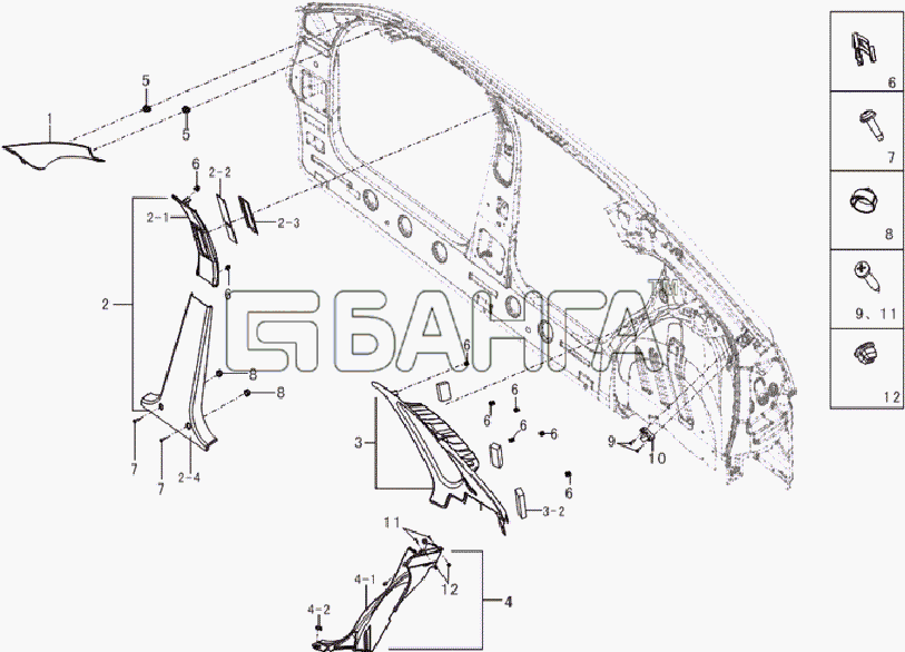 Lifan LF-7131A Breez 1 3 Схема Right side body attachment(upper)-113