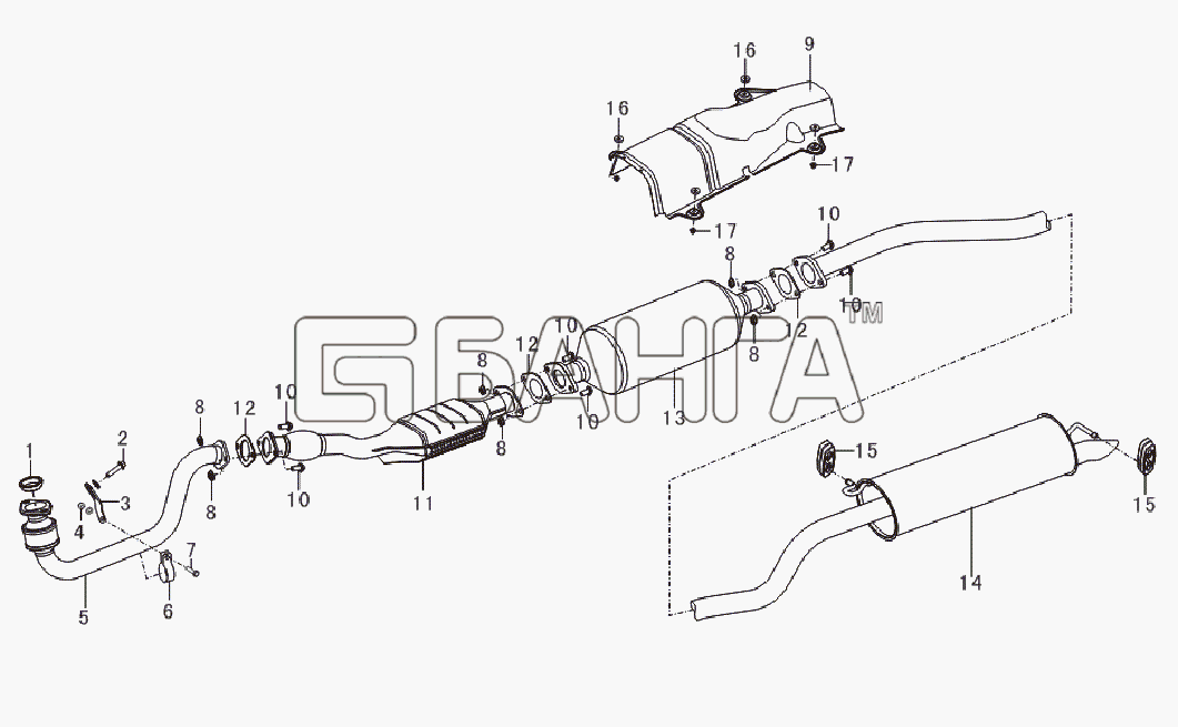 Lifan LF-LF7161A Breez 1 6H Схема Exhaust system-55 banga.ua