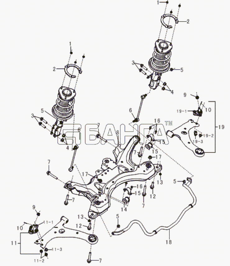 Lifan LF-7162 Solano Схема Front suspension (for Tritec engine)-28