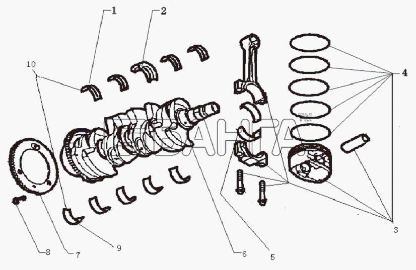 Lifan LF-7162 Solano Схема Crankshaft and piston rod-7 banga.ua