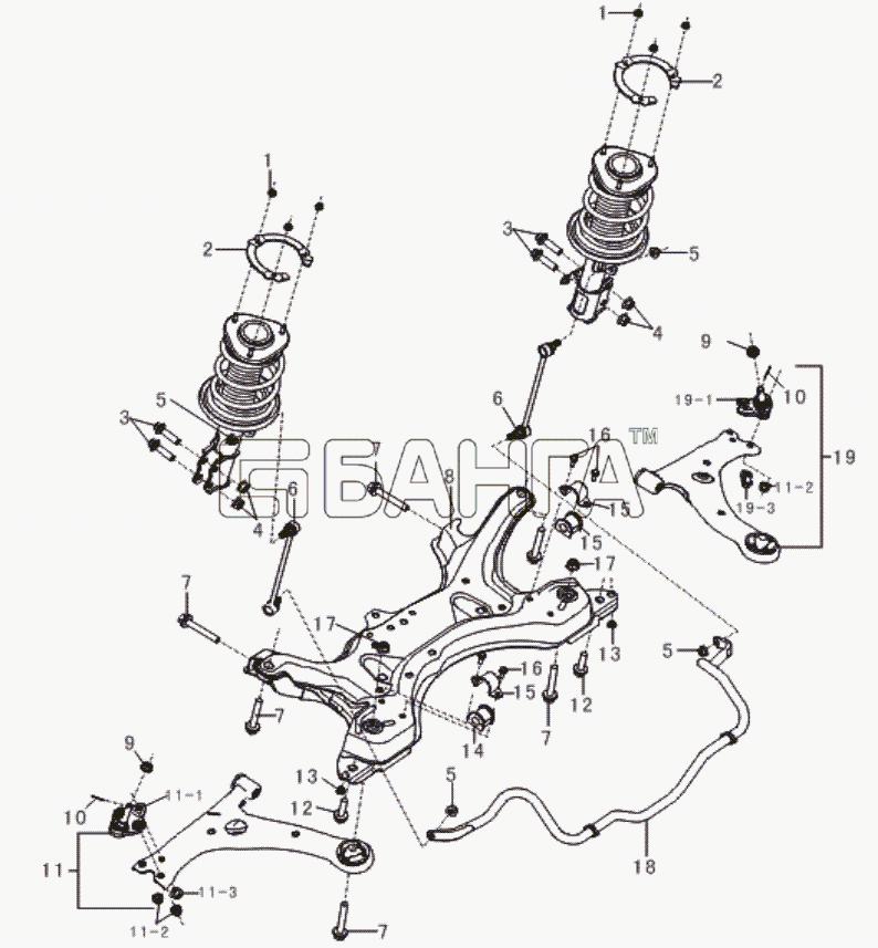 Lifan LF-7162C Solano Схема Front suspension (for LF481 engine)-33