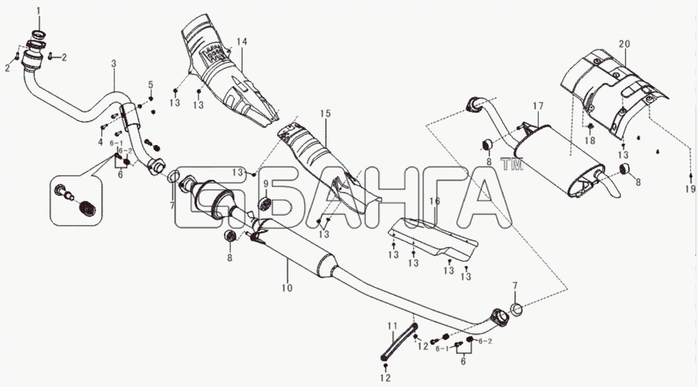 Lifan LF-7162C Solano Схема Exhaust system (for LF481 engine)-51