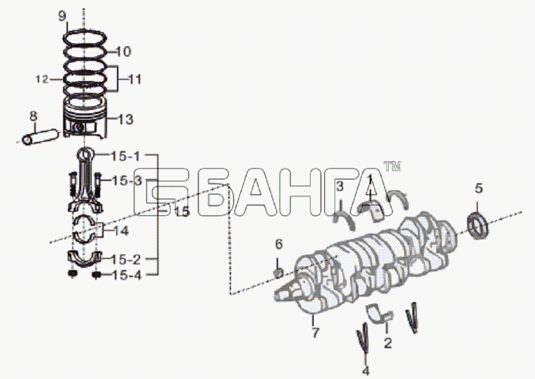 Lifan LF-7162C Solano Схема Crankshaft and piston rod-7 banga.ua