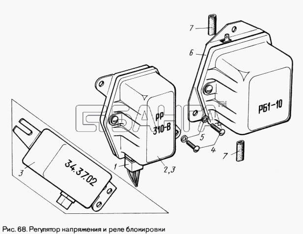 ЛуАЗ ЛуАЗ 969М Схема Регулятор напряжения и реле блокировки-123