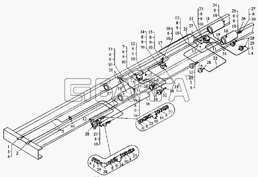 МАЗ МАЗ-3PP59 Схема Схема тормозного привода полуприцепа-28 banga.ua