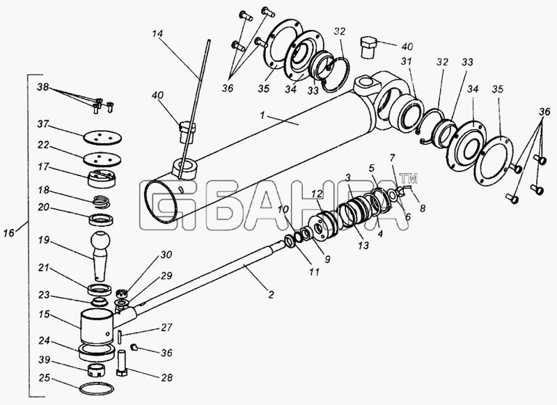 МАЗ МАЗ-437040 Схема Силовой цилиндр гидроусилителя рулевого banga.ua
