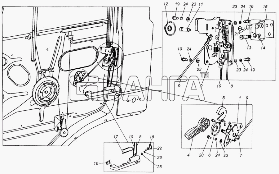 МАЗ МАЗ-437040 Схема Установка наружной ручки и замка двери-13