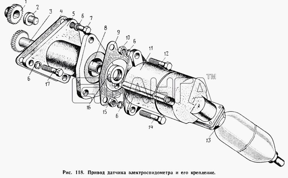 МАЗ МАЗ-504А Схема Привод датчика электроспидометра и его banga.ua
