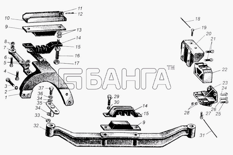 МАЗ МАЗ-5335 Схема Крепление силового агрегата-43 banga.ua
