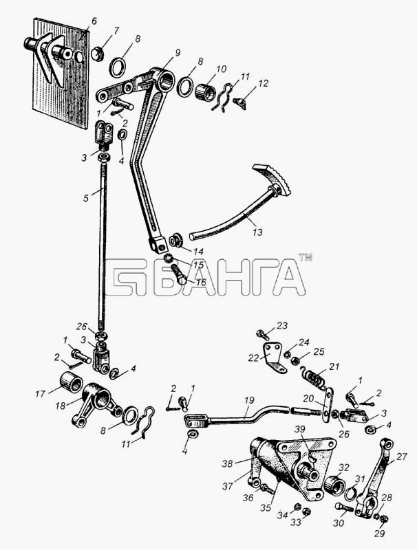 МАЗ МАЗ-5335 Схема Привод выключения сцепления-90 banga.ua