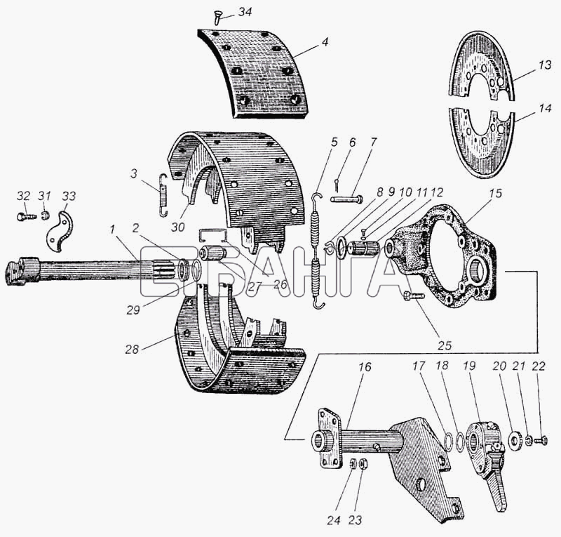 МАЗ МАЗ-5335 Схема Тормоз рабочий задний-170 banga.ua