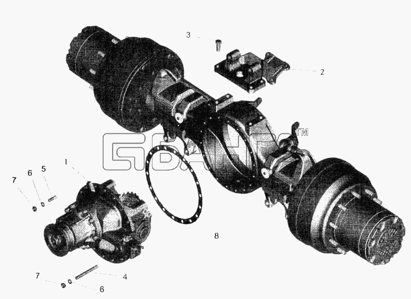 МАЗ МАЗ-5336 Схема Установка редуктора и элементов подвески-117