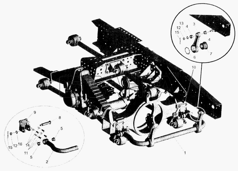 МАЗ МАЗ-5336 Схема Подвеска балансирная автомобилей МАЗ-630308
