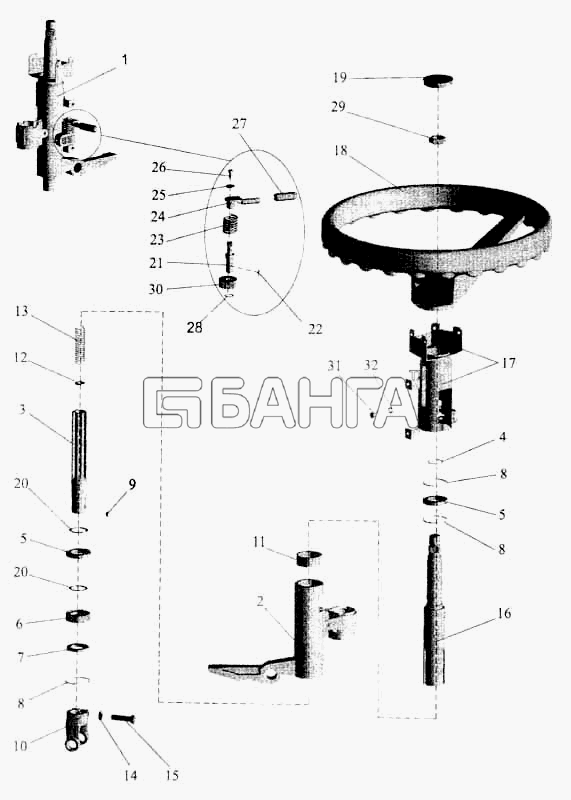 МАЗ МАЗ-5336 Схема Колонка рулевая с колесом рулевого banga.ua