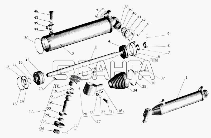 МАЗ МАЗ-5336 Схема Силовой цилиндр гидроусилителя рулевого banga.ua