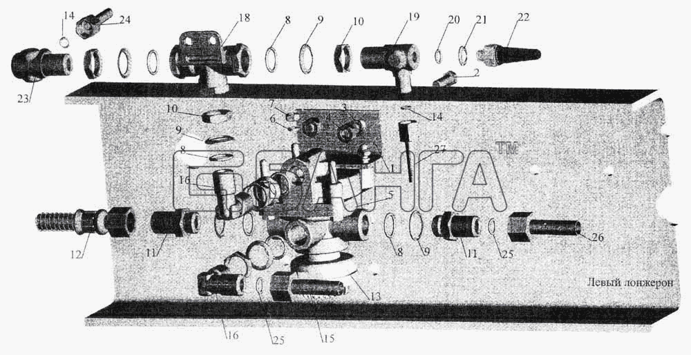 МАЗ МАЗ-5336 Схема Установка ускорительного клапана и banga.ua