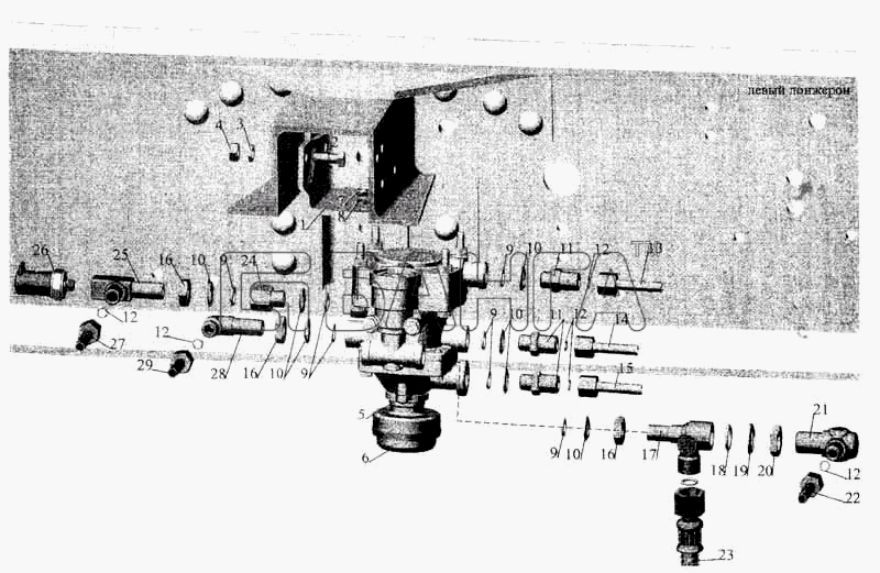 МАЗ МАЗ-5336 Схема Установка клапана прицепа и banga.ua